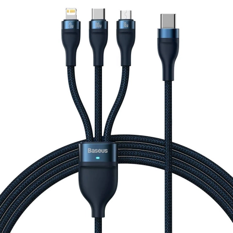 Кабель USB 3w1 Baseus Flash Series 2, USB-C micro USB Lightning, 100W, 1.5m (niebieski)