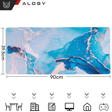Desk pad for mouse keyboard Anti-slip gaming protective mat XXL 90x40 Alogy Marble blue