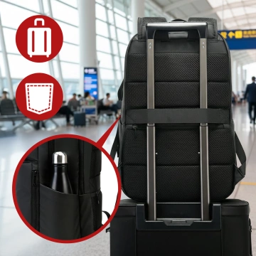 Bange wasserdichter Rucksack für 15,6-Zoll-Laptop, Stadtreisender, 45 x 30 x 16 cm, für Arbeit, Flugzeug, Herren, Damen, mit USB-Anschluss Schwarz