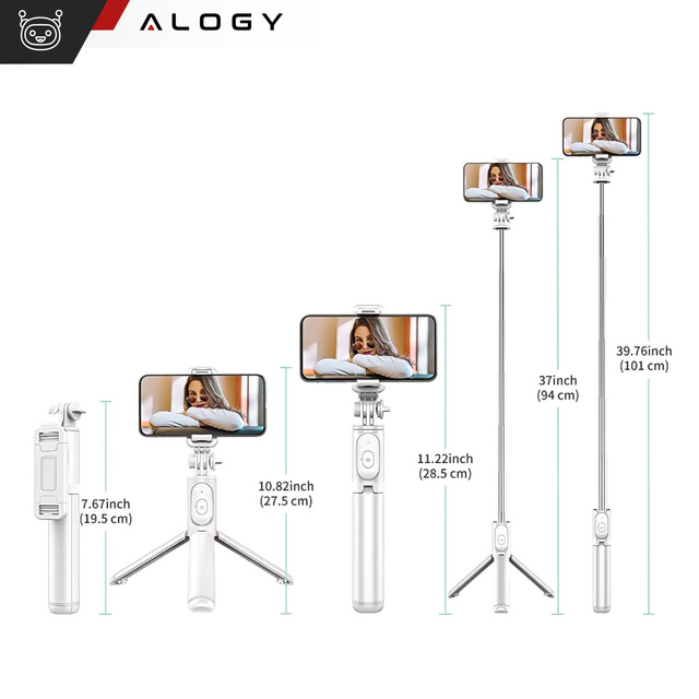 Selfie Stick Tripod Alogy Q01 Tripod Bluetooth remote control phone holder for taking pictures white