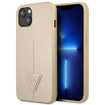 Etui Guess GUHCP14SPSATLE do Apple iPhone 14 6,1" béžové/béžové pevné pouzdro SaffianoTriangle Logo