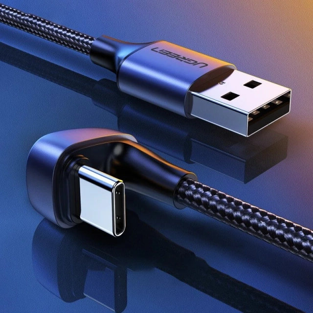 Uzelený nylonový úhlový kabel USB - USB Typ C 1 m 3 A 18 W Rychlé nabíjení AFC FCP pro hráče šedý (70313)