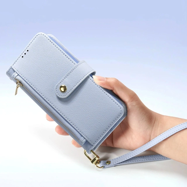 iPhone 15 Dux Ducis Lawa Leder Wallet Case MagSafe Blau