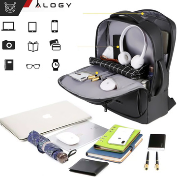 Rucksack Laptoptasche 15,6 Zoll Herren Damen Großer USB-Flugzeugkoffer Unisex 42x30x10cm Alogy Wasserdicht Schwarz