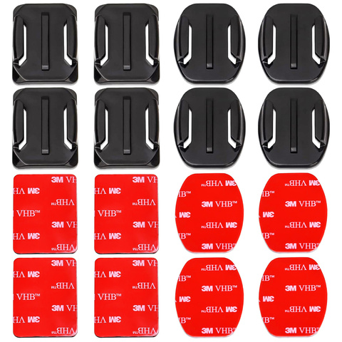 Set of flat and rounded mounting bases for GoPro, DJI Osmo Action, EKEN, SJCam, Insta360 sports cameras with 3M VHB Alogy tapes - 16 pieces