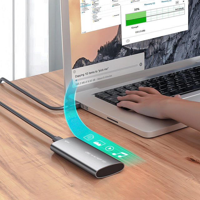 Pouzdro diskového adaptéru SSD Bay NGFF m.2 USB 3.1 USB-C Type-C 2230-2280 mm stříbrná