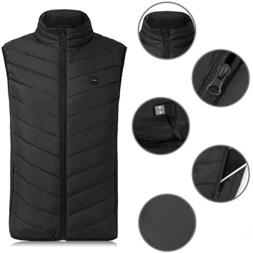 Heated Vest Women Men Sleeveless Jacket USB Quilted Heated Electric Winter Unisex Size XL Black