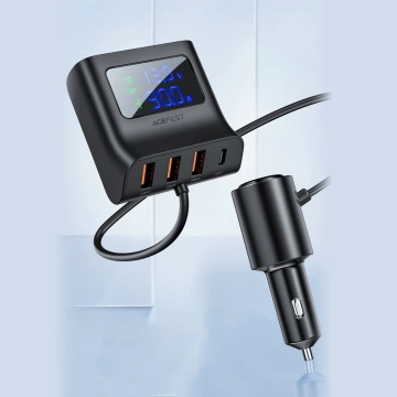 Acefast car charger 90W USB Type C / 3x USB / cigarette lighter socket, PPS, PD3.0, QC3.0, AFC, FCP charging station black (B8 black)