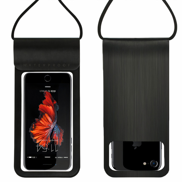 Case pouch TWC1 waterproof watertight cover for phone 6.8" IPX8 30M transparent window Black
