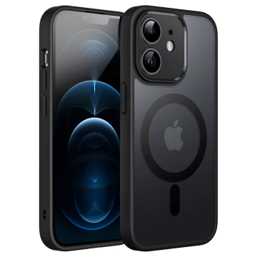 Case for Apple iPhone 12 Alogy MagSafe Hybrid Matte Case matte cover with lens protection black Glass