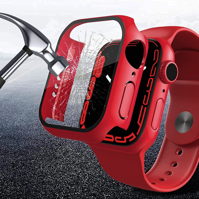 Alogy 2in1 Gehäuse Overlay Glas für Apple Watch 7 41mm Rot