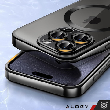 Pouzdro MagSafe pro iPhone 15 Pro Glamour Luxury Slim Ring Cover Alogy Black Transparent Glass