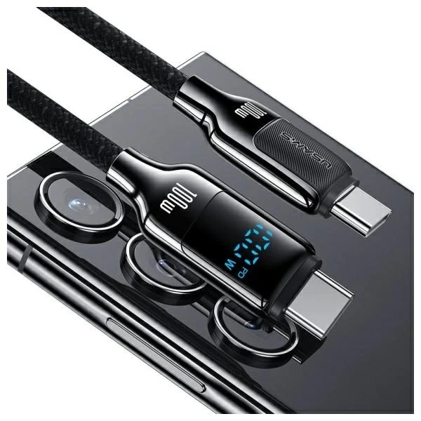 Kábel USAMS USB-C na USB-C 1,2 m, 100 W, digitálny displej, čierny