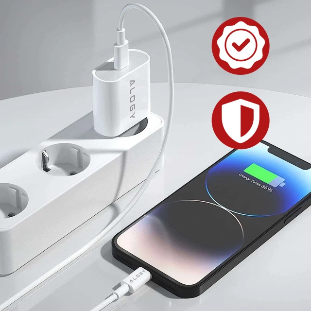 Ładowarka sieciowa Alogy szybka USB-C PD 20W + Kabel 1m przewód Lightning do iPhone Biały
