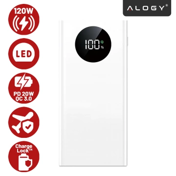 PowerBank Alogy TurboCharge 120W PD PowerDelivery rychlé nabíjení 10000mAh 2x USB-A 1x USB-C Bílá