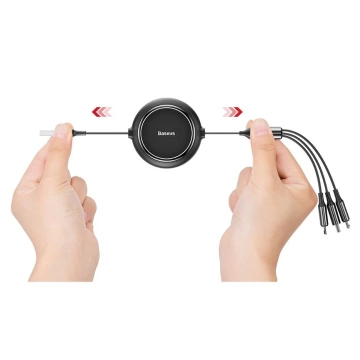 Baseus Golden Loop 3in1 ausziehbares Kabel USB - Micro USB / Lightning / USB-C 3.5A 35cm - 120cm schwarz (CAMLT-JH01)