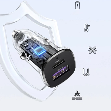 Ugreen EC305 25845 USB-C USB-A 30W autonabíjačka - čierna