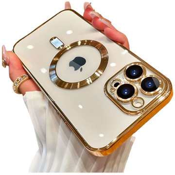 MagSafe Hülle für Apple iPhone 14 Pro Max Alogy Glamour Luxus Ringgehäuse Goldenes transparentes Glas