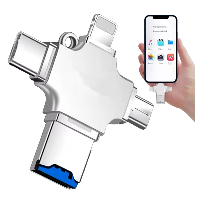 Czytnik kart SD 4w1 – adapter USB 3.0 do TF / microSD, kompatybilny z Lightning, USB-C i micro USB, szybki transfer danych – Alogy SmartRead Pro™