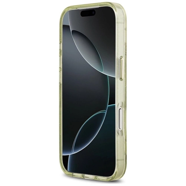 Etui Guess MagSafe do iPhone 17 Pro IML Glitter Flowers Triangle Green