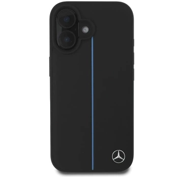 Pouzdro Mercedes iPhone 16 6,1" černé pevné pouzdro MB Blue Line Leather MagSafe
