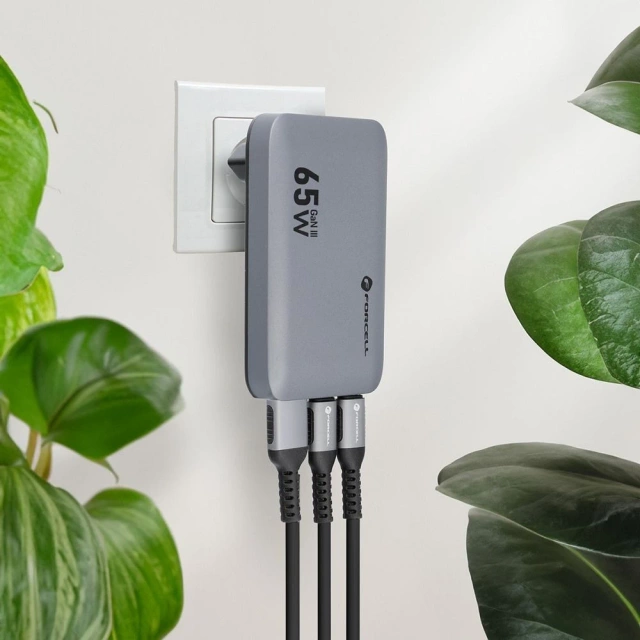 Зарядний пристрій Forcell GaN III 65 Вт 2xUSB-C USB-A PD QC SFC