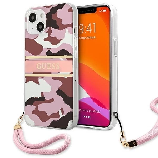 Guess GUHCP13SKCABPI iPhone 13 mini 5,4" różowy/pink Hardcase Camo Strap Collection