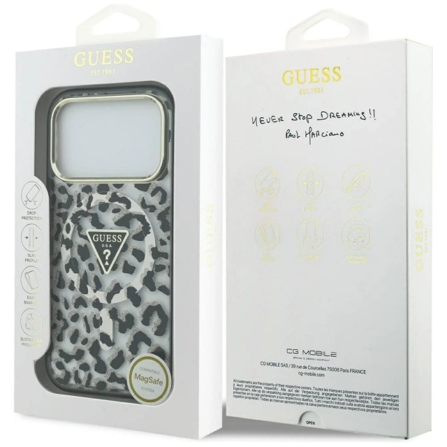Etui Guess MagSafe do iPhone 17 Pro Leopard Glitter Black