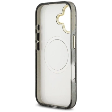 Etui Guess MagSafe do iPhone 17 IML Glitter Flowers Triangle Black