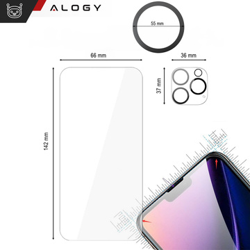 Hülle für iPhone 15 Pro Gehäuse Case 2x Bildschirmglas und 2x Linsenring gepanzert Alogy 360 Hybrid Set 6in1 schwarz und transparent