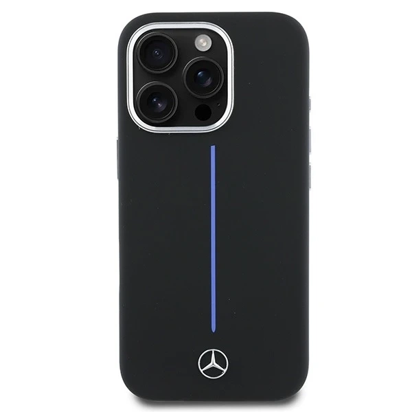 Чохол Mercedes для iPhone 16 Pro Max 6.9" Hardcase Silicone Blue Stripe MagSafe Black
