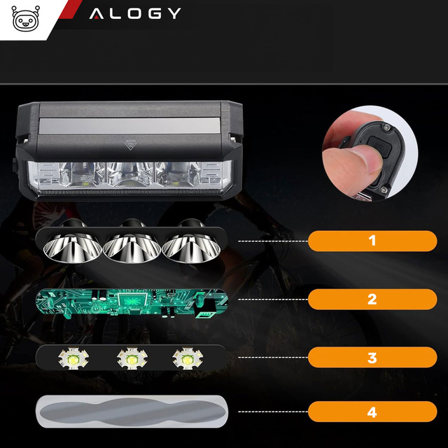 Žiarovka na bicykel predná zadná LED svetelné osvetlenie bicykla na bicykel predné zadné Strong 900lm Alogy čierna červená