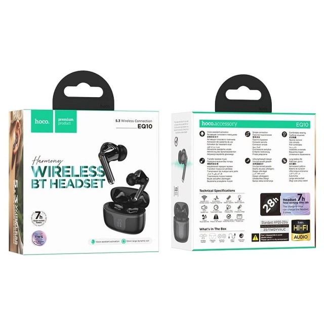 HOCO TWS EQ10 Wireless Bluetooth Headphones Charging Case Black