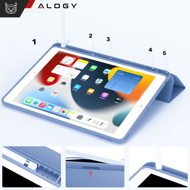 Case for Apple iPad 10.2 9 Gen 8/7 2021/2020/2019 Smart Pencil Case Alogy TPU Tablet Cover Blue