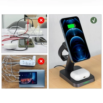 Acefast 15W Qi Wireless Charger for iPhone (with MagSafe), Apple Watch and Apple AirPods Stand Magnetic Holder Black (E3 black)