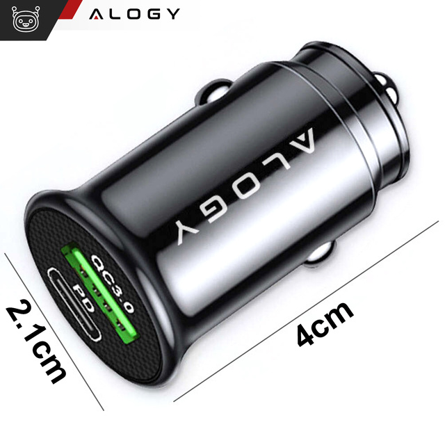 Car charger 38W USB QC 3.0 18W USB-C C PD 20W fast powerful for Alogy Car phone black