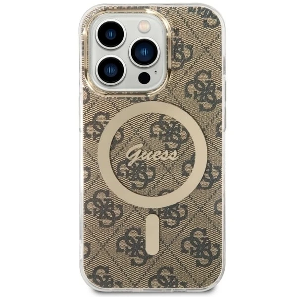 Guess GUHMP14LH4STW pouzdro na telefon pro Apple iPhone 14 Pro 6,1" hnědé/hnědé pevné pouzdro 4G MagSafe