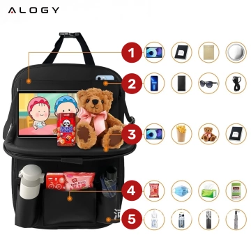 Organizér do auta, cestovní stolek, chránič autosedačky, zádová opěrka, sedák Alogy Black