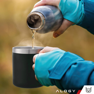 Thermal mug 420ml with handle lid for coffee tea steel cold and warm drinks Alogy Black Washing brush