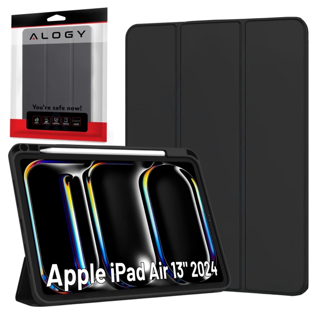 Protective case with stylus holder for Apple iPad Air 13" 2024/2025, iPad Pro 12.9" 2018-2022 Alogy Book Cover Case tablet case Black