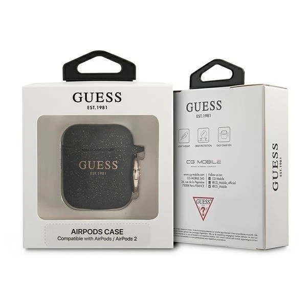Guess ochranné pouzdro na kryt AirPods black/black Silikonový třpytivý