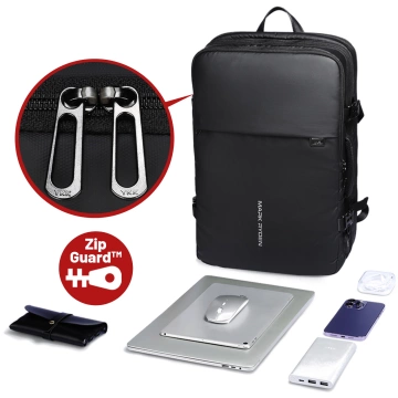 Batoh na notebook Mark Ryden 17,3", USB port, vodotěsný, minimalistický a prostorný 37 l, pohodlný, rozšiřitelný s otevíráním o 180°, 48 × 31 × 14-25 - černý