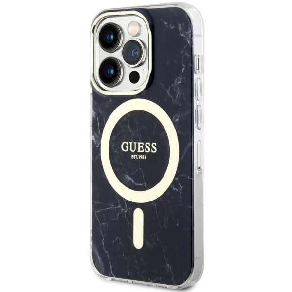 Obal na telefón Guess GUHMP14XPCUMAK do Apple iPhone 14 Pro Max 6,7" čierny/čierny pevný obal Marble MagSafe