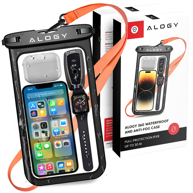 x2 Alogy Waterproof Case universal IPX8 waterproof bag for phone up to 9 inches and accessories Black