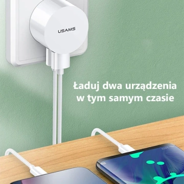 USAMS Wall charger 2xUSB T20 2.1A microUSB white/white round Fast Charging XTXLOGT18MC05