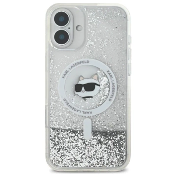 Etui Karl Lagerfeld pre iPhone 16 6,1" Magsafe Hardcase Transparentná tekutá trblietavá choppetová hlava