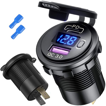 USB nabíječka do auta QC 3.0 USB-C PD adaptér typu C Zásuvka do zapalovače cigaret LED voltmetr 48W Rychlý pro telefon Černá