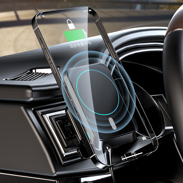 Alogy Magnetic Car Holder for MagSafe with 15W Qi Charger for Phone Grid Black