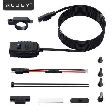 Alogy MotoCharge Pro™ Motorcycle Charger with Display, 36W PD QC 3.0 Fast Charging, USB-A and USB-C Ports, Waterproof and Rugged, Black