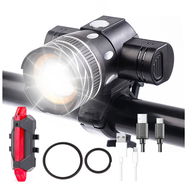 Lampka rowerowa światło przód tył wodoodporna LED CREE XM-L T6 USB zestaw przednia tylna światełko